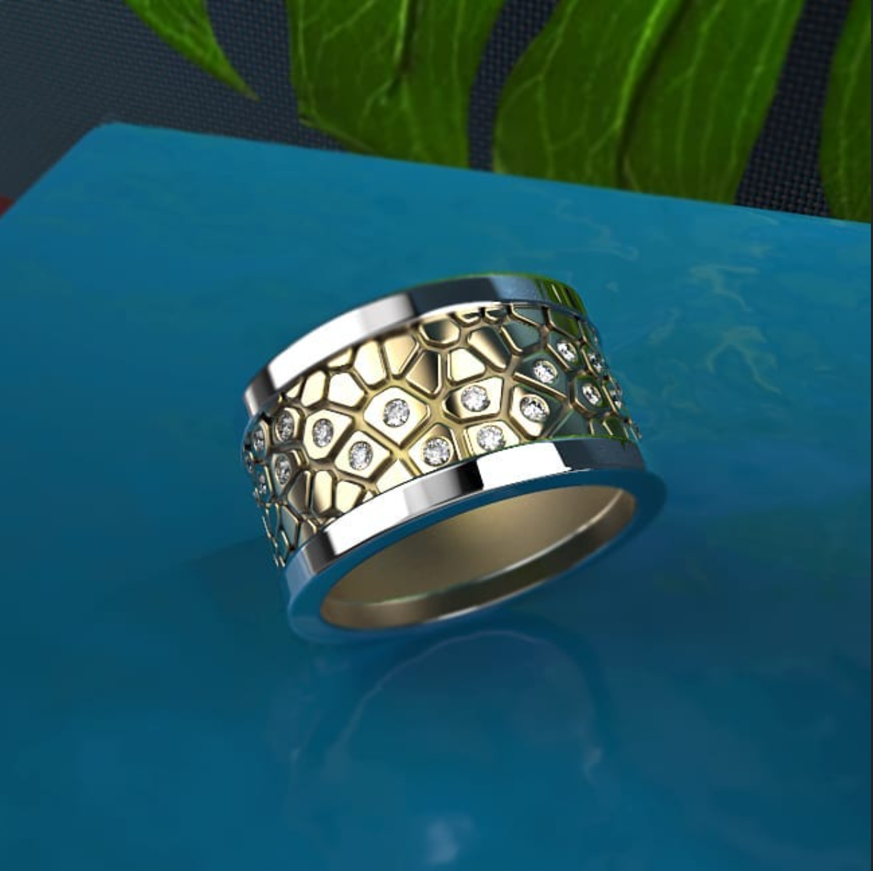 Anillo ancho con textura orgánica